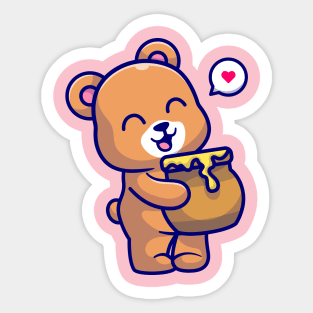 Cute Bear Holding Honey Barrel Cartoon Sticker